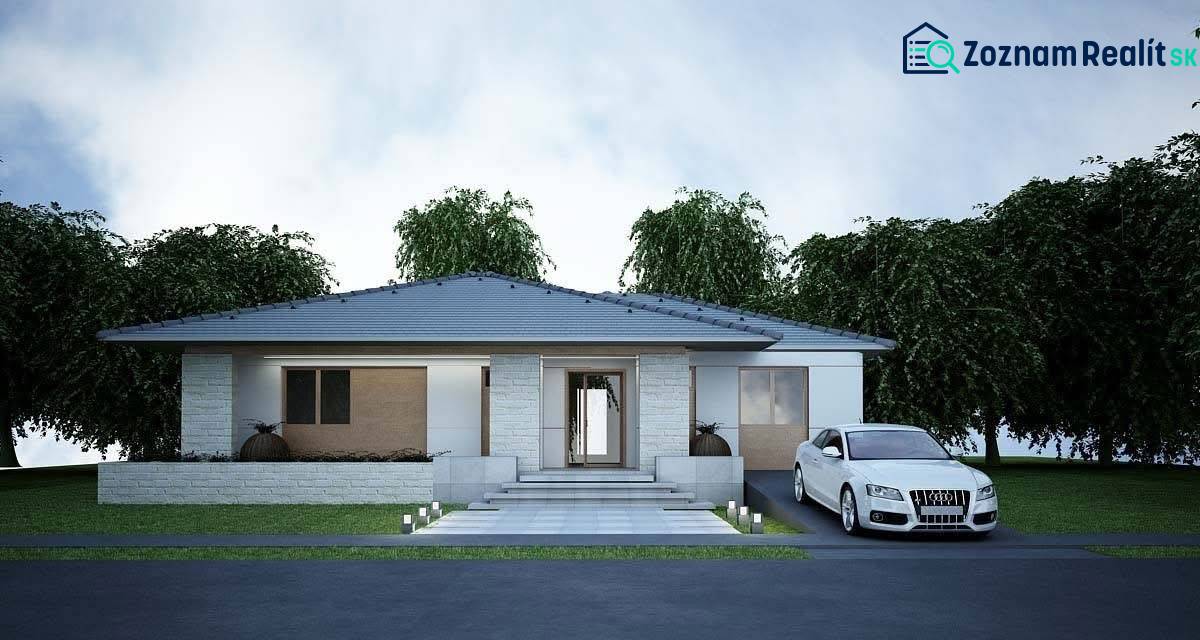 A family house in Western Slovakia with an entrance hall and spacious parking, surrounded by greenery.