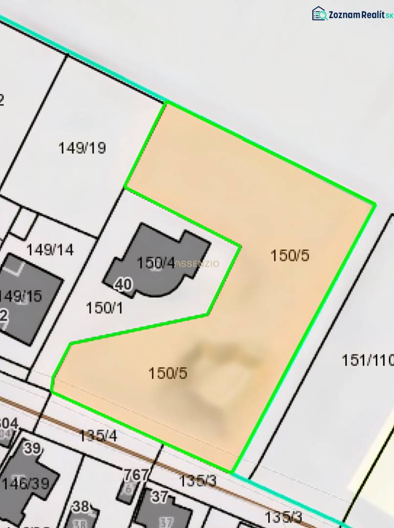 Map of residential plots in Kútniky with marked parcels.