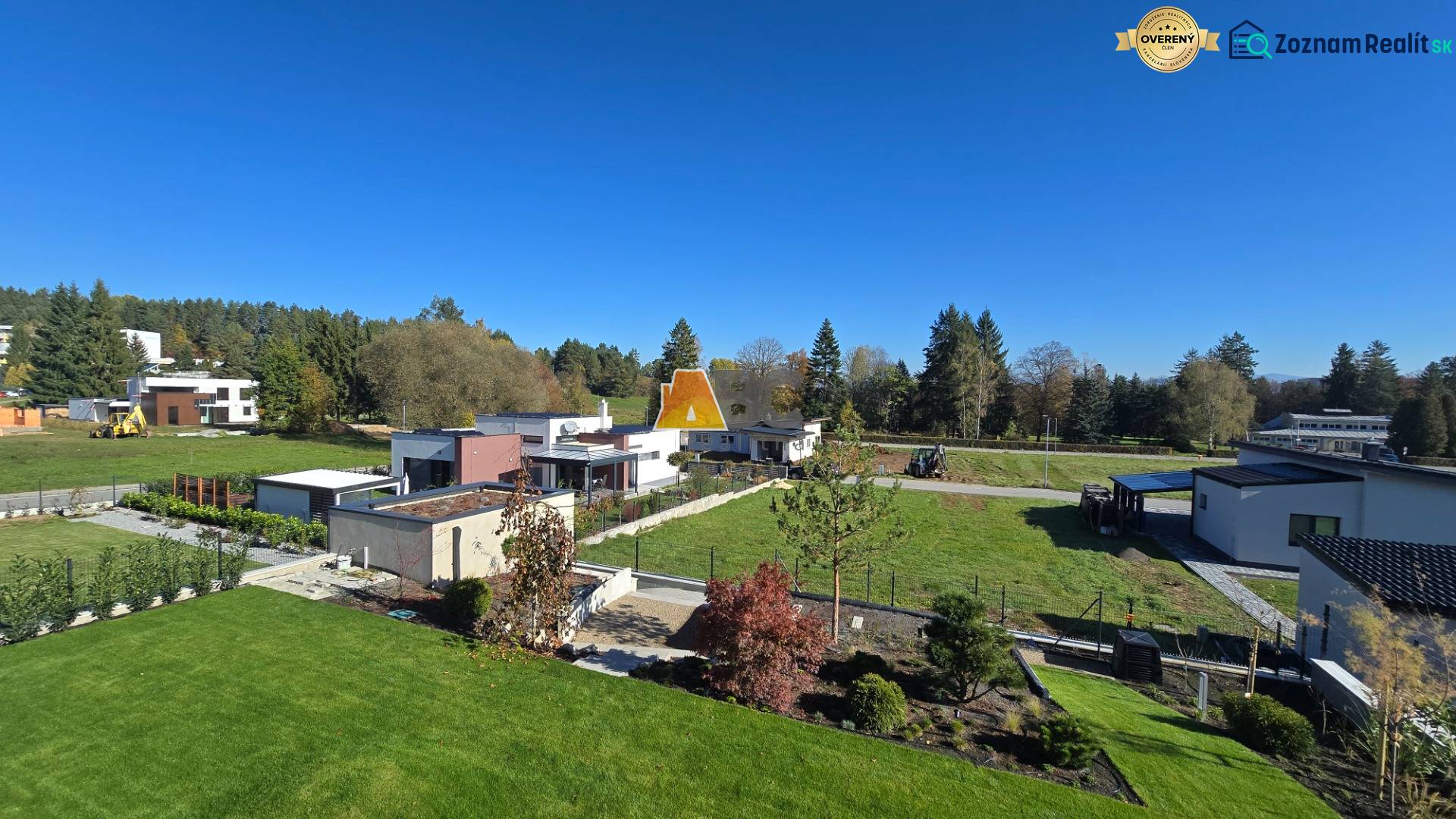 Lands - housing, Kováčová: Gardens, lawns, and houses in a peaceful rural environment.