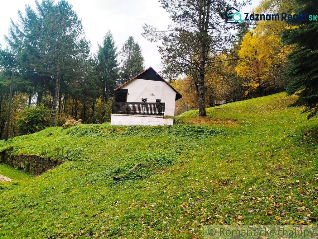 A cottage in Chocholná-Velčice surrounded by greenery and forest on a mowed meadow.