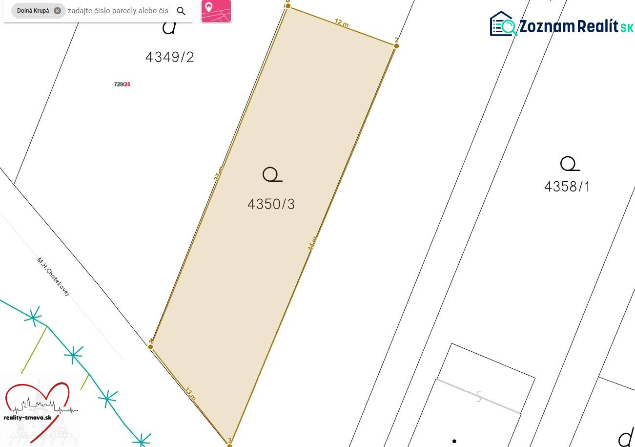 Map of the land on M.H. Chvotekova in Dolna Krupa, designated for residential use.