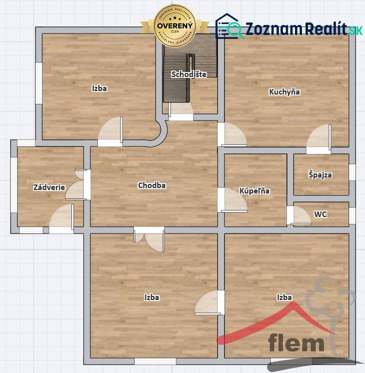 Floor plan of a family house with a staircase and a wooden decor floor in Vráble.