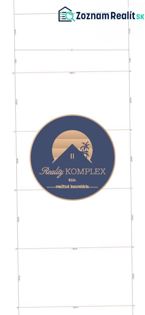 Plot of residential land in Kostolné Kračany with the Reality Komplex logo.