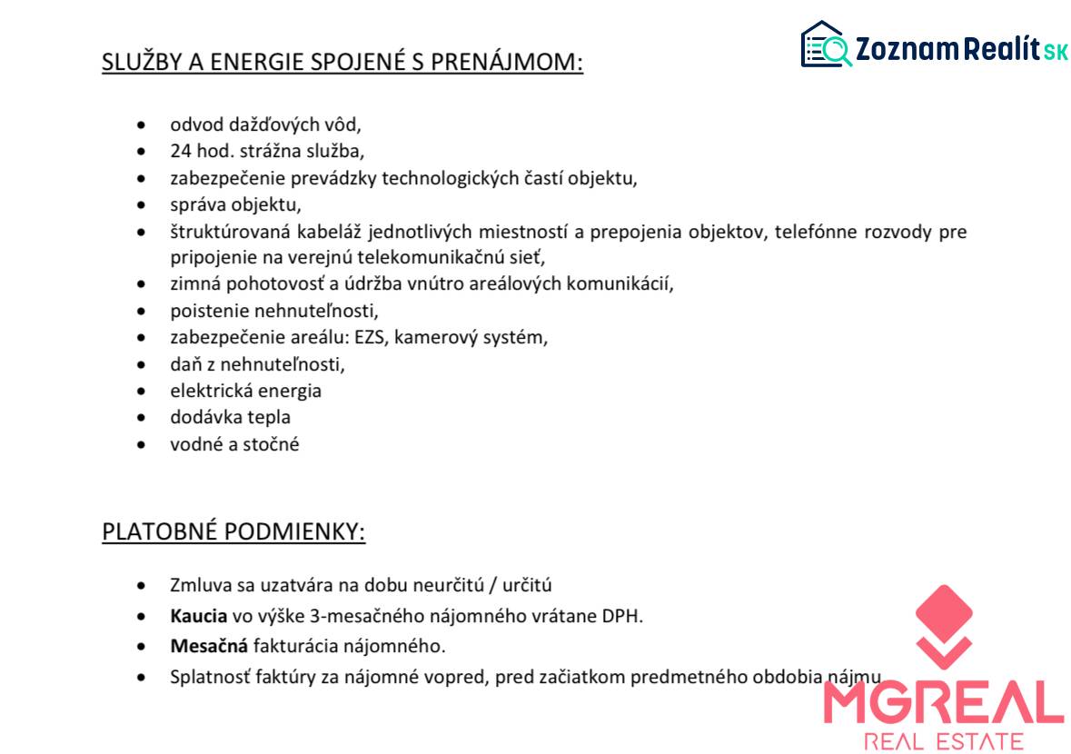 The rental offer includes services such as rainwater drainage, security service, safeguarding, and utilities.