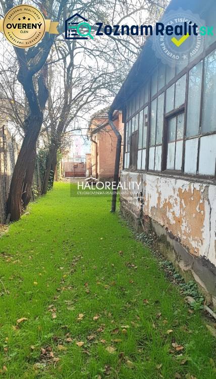 A garden at a family house in Rimavská Sobota with a lawn and older trees.