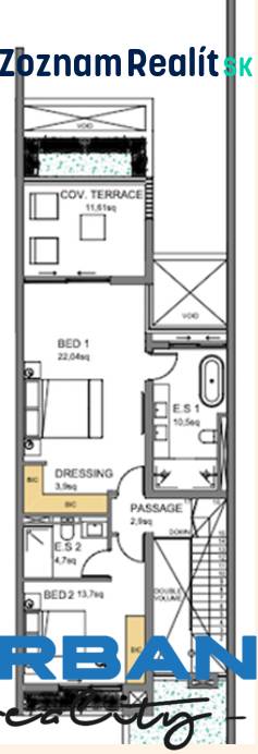 The floor plan of the family house includes two bedrooms, a wardrobe, and a terrace.