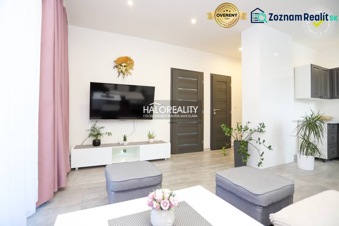 Living room in a two-room apartment with a television, plants, and a wooden decor floor.