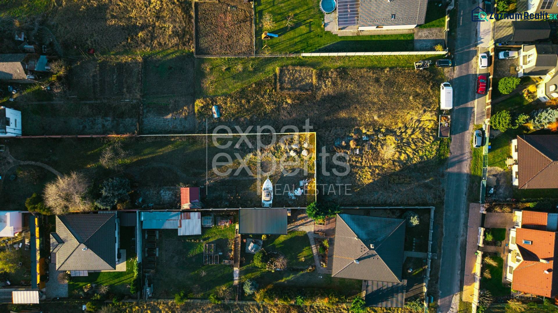 Aerial view of properties on Borovicová Street in Lozorno for residential purposes.