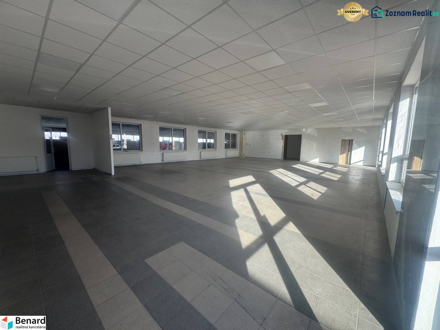 Spacious commercial spaces with large windows and a simple design floor.