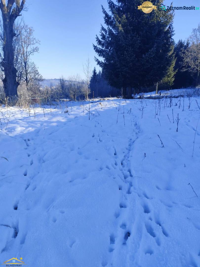 Snow-covered residential plots in Podvysoká with forest vegetation in the background.