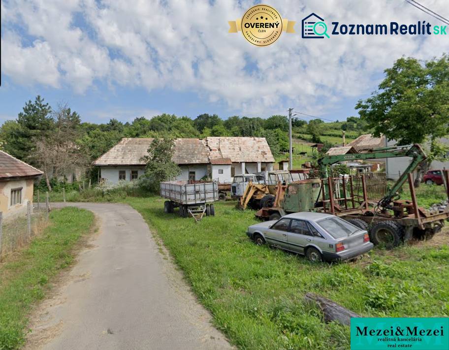 A family house in Nenince with a garden, older houses, and parked cars in the yard.