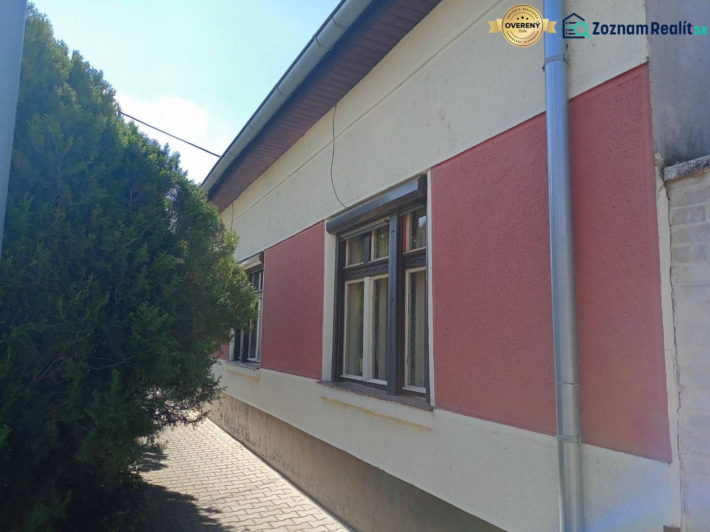 A family house in Nové Zámky with nets on the insulated facade and a tree by the sidewalk.