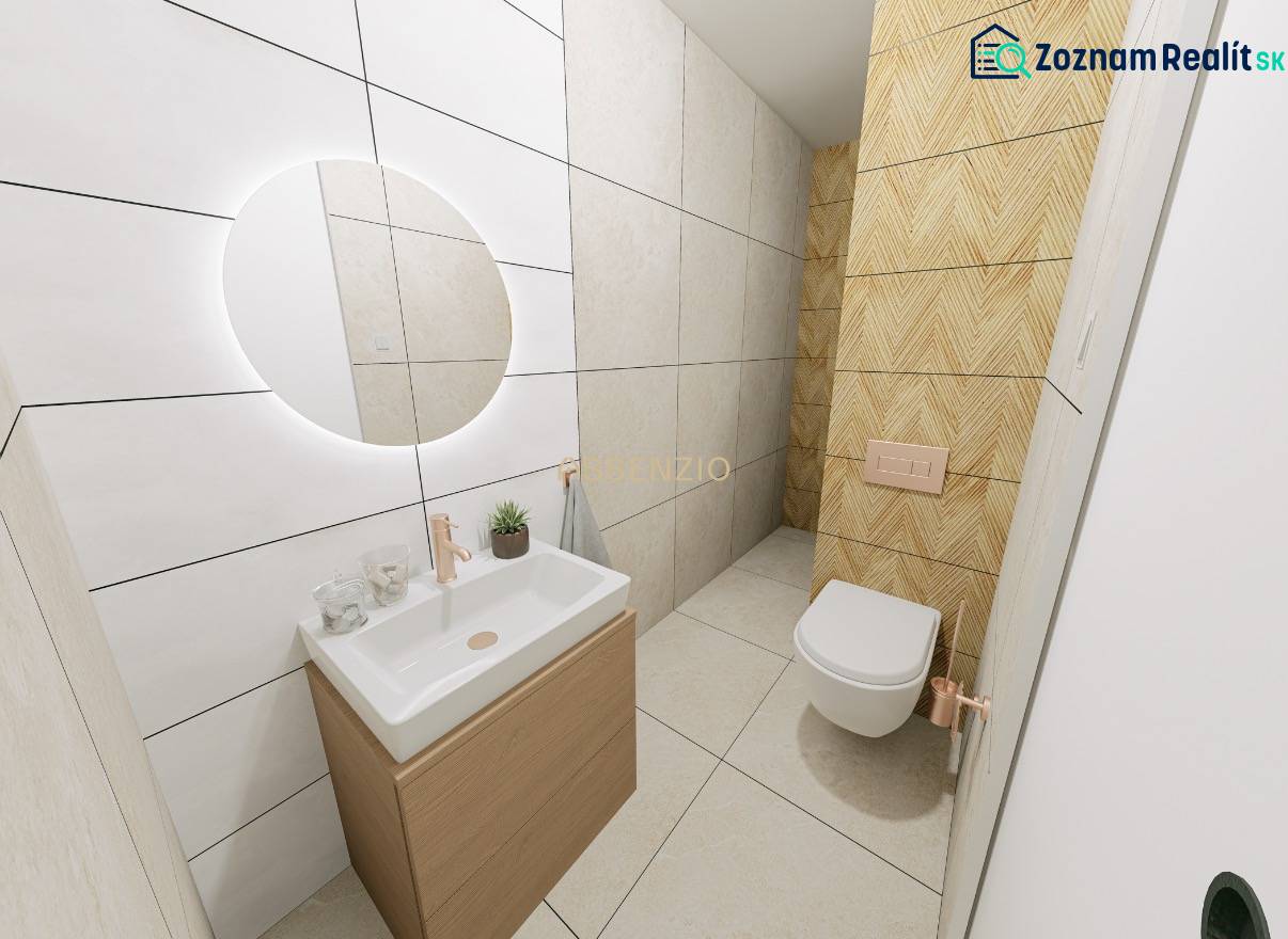 Bathroom with wood-patterned flooring, a sink, and a lighted mirror in a two-room apartment.