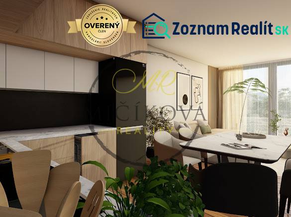 Kitchen with a dining table in a family house, wood decor and a black cabinet.