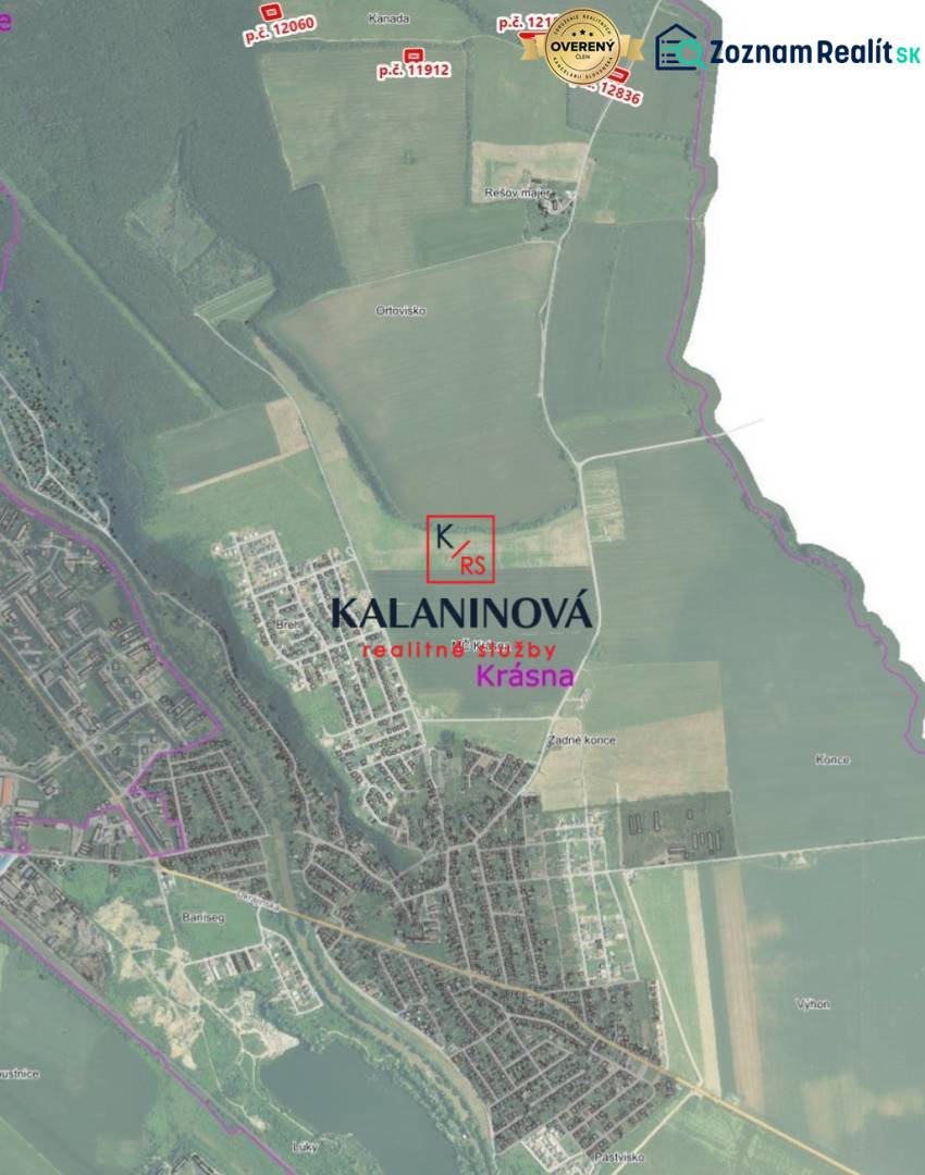 Aerial view of commercial land plots in Košice, Krásna district.
