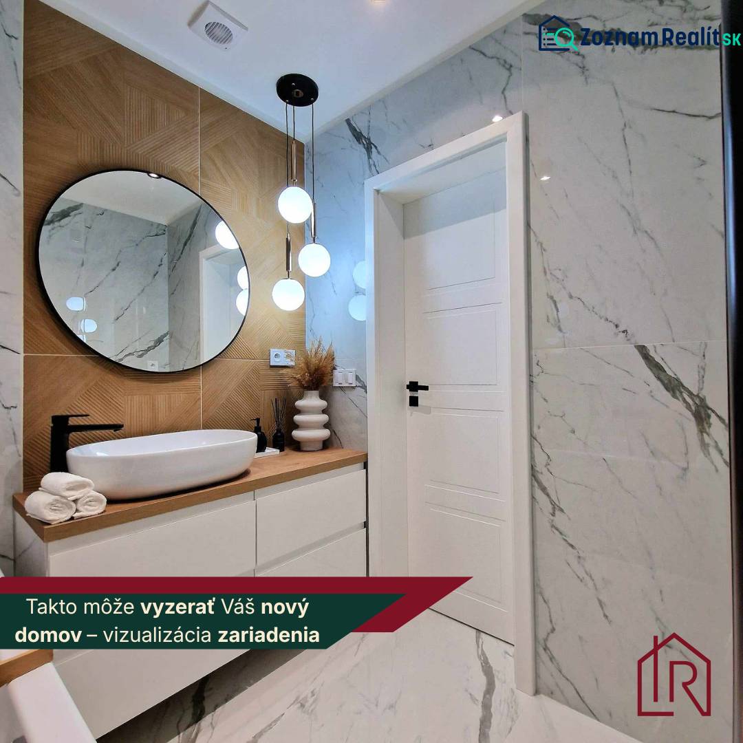 A bathroom with a sink, wooden decor, and a mirror in a 3-room apartment.