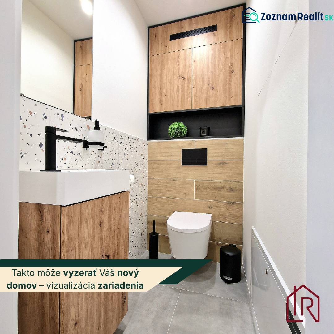 A toilet in a 3-room apartment with a wooden decor floor and modern accessories.