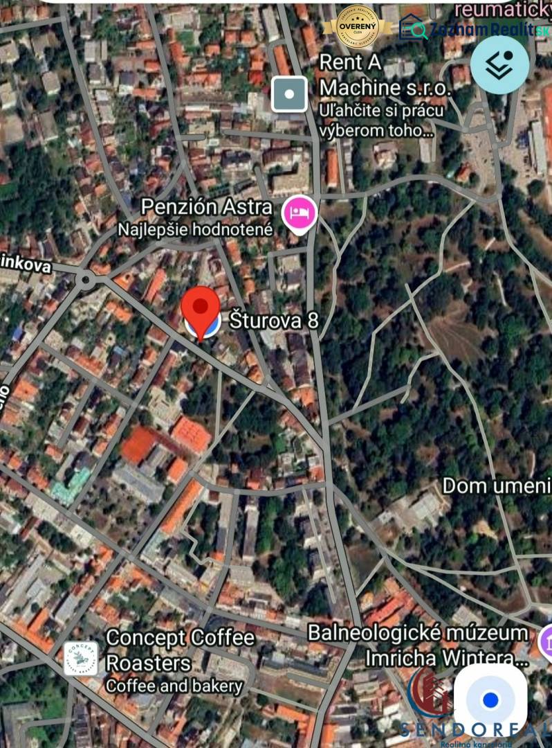 Map of the area in Piešťany on Štúrova Street. Display of the surroundings of family houses.