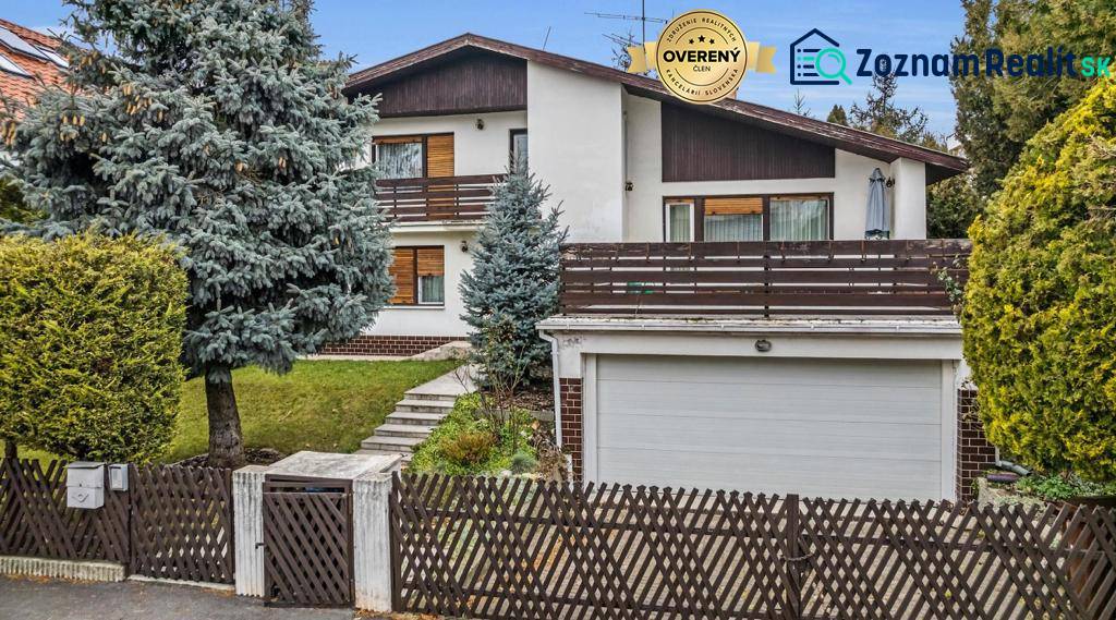 A family house in Bratislava-Ružinov on Fibichova Street, with a spacious garden and a garage.