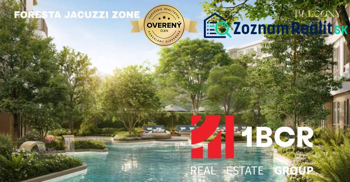 Apartment construction in Phuket with an outdoor jacuzzi area surrounded by greenery and a peaceful atmosphere.