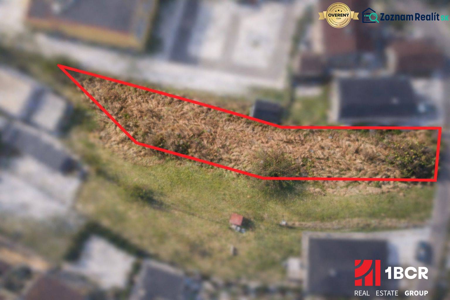 Lands - housing in Horné Orešany, empty plot marked with a red line.