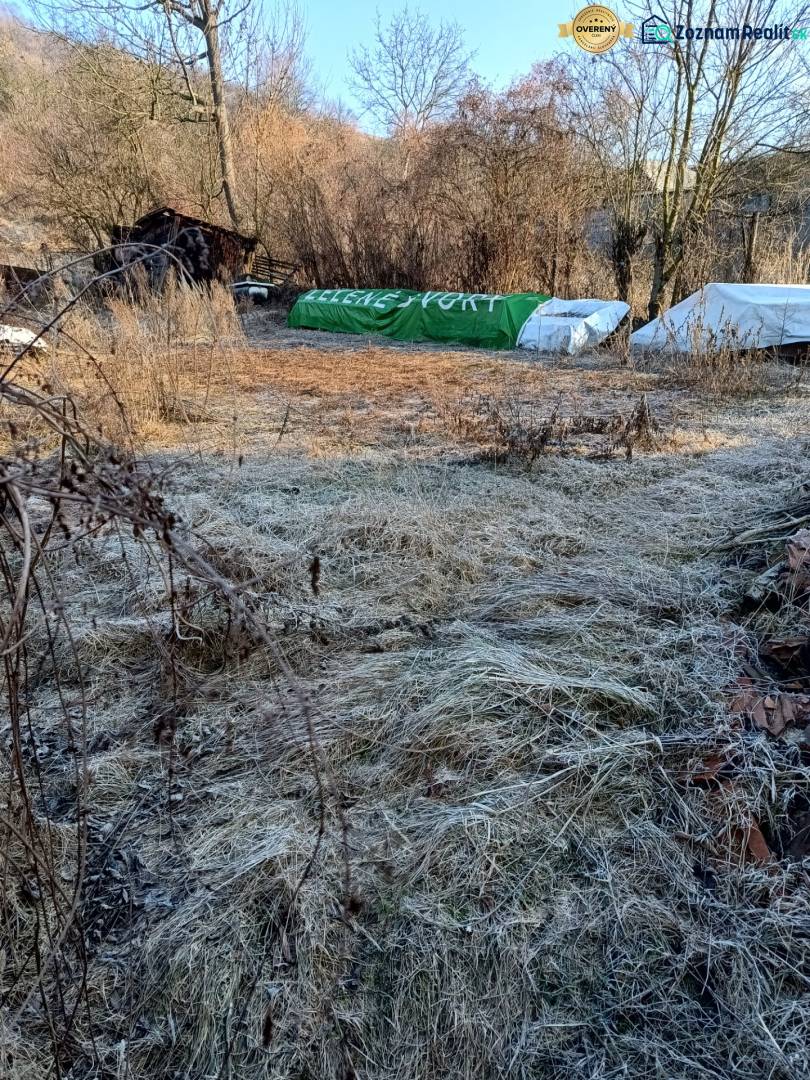 Plots - housing in Sklabiňa covered with dry grass and surrounded by trees.