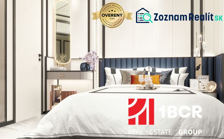 A modern interior of a two-room apartment with an elegant bed and design details.