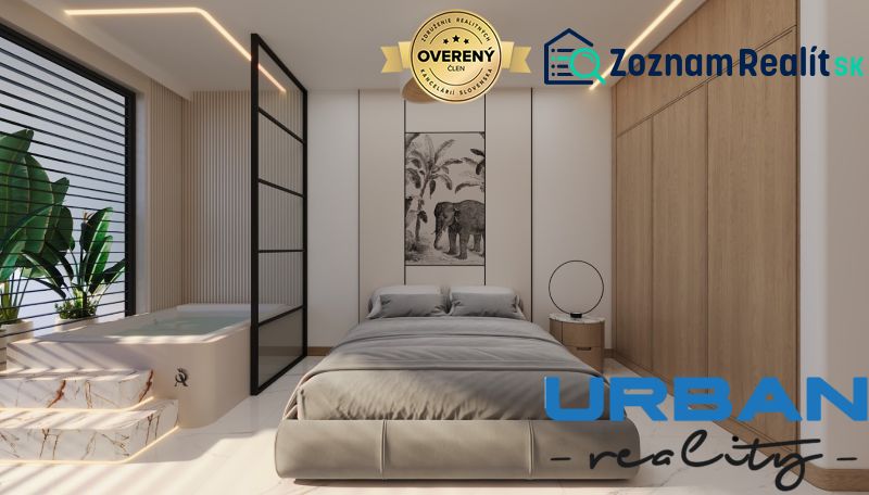 Luxury bedroom with stylish furniture and large windows in a 4-room apartment.
