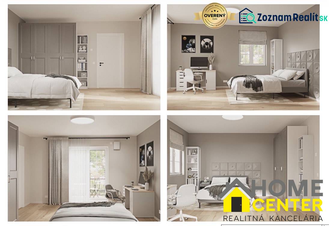 Bright bedroom with wood-patterned flooring, a desk, and a large window in a 3-room apartment.