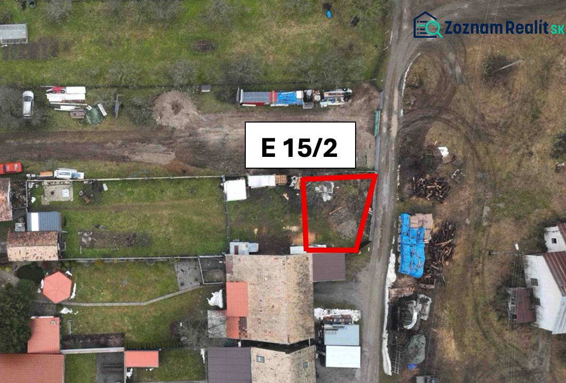 Aerial view of the plot in the gardens, Kláštor pod Znievom, marked as E 15/2.