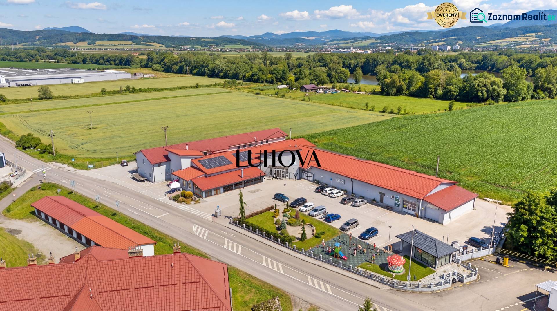 Exterior of commercial premises on Uhrovecká Street in Lednické Rovne with parking lot.