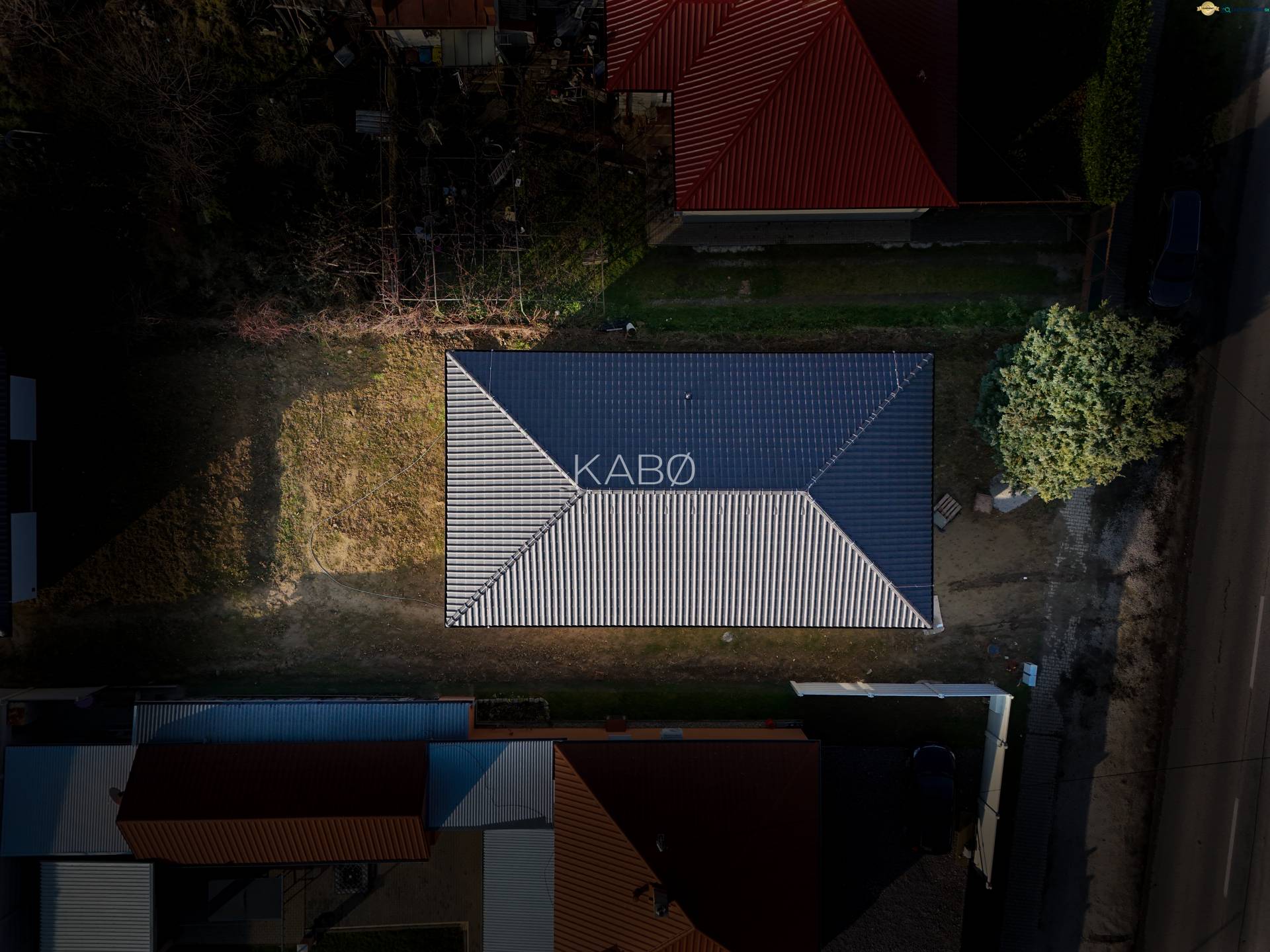 Aerial view of the roof of a family house on Rastislavova Street in Lužianky.