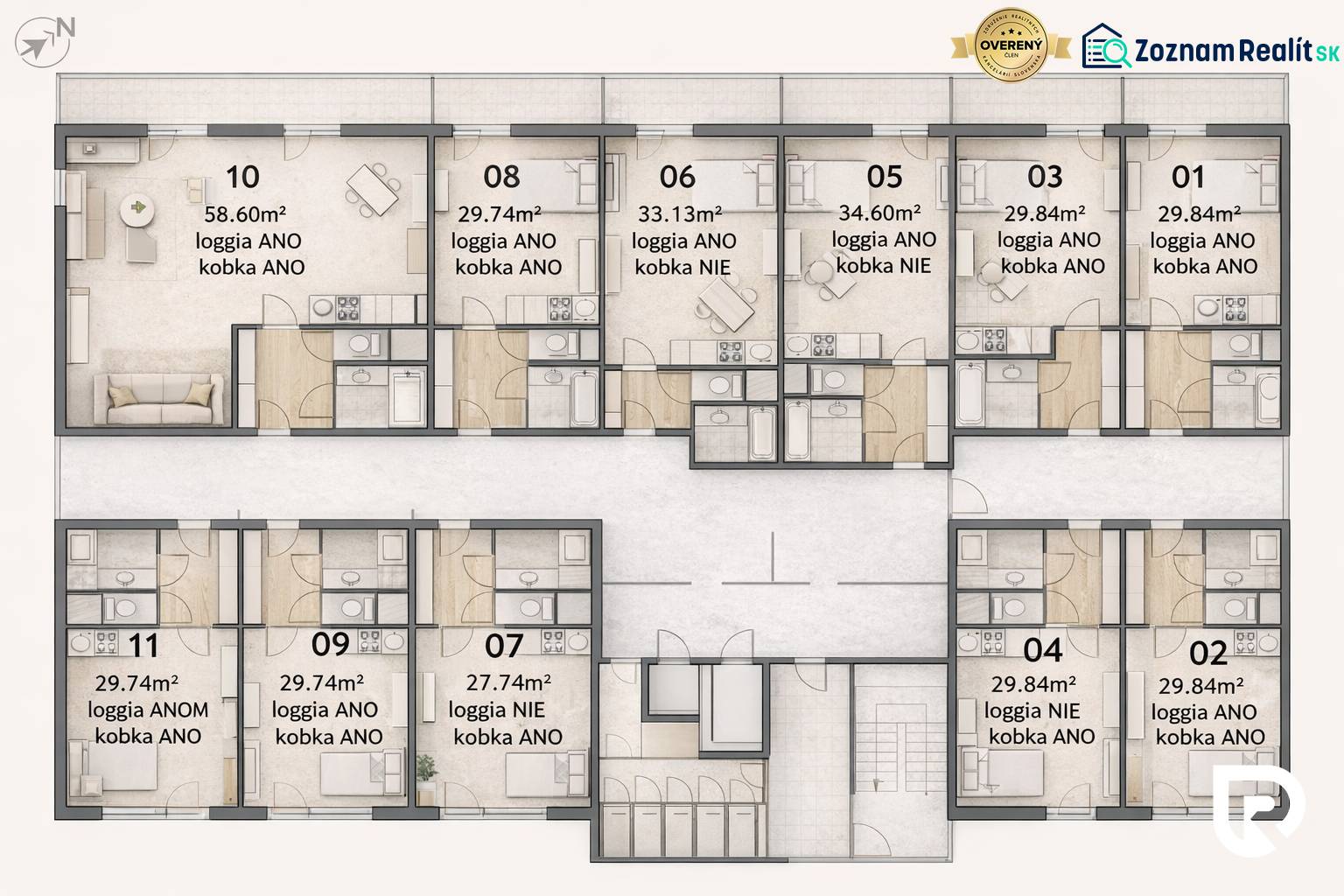 Floor plan of studio apartments with loggias and storage rooms, illustrating the distribution of spaces and equipment.