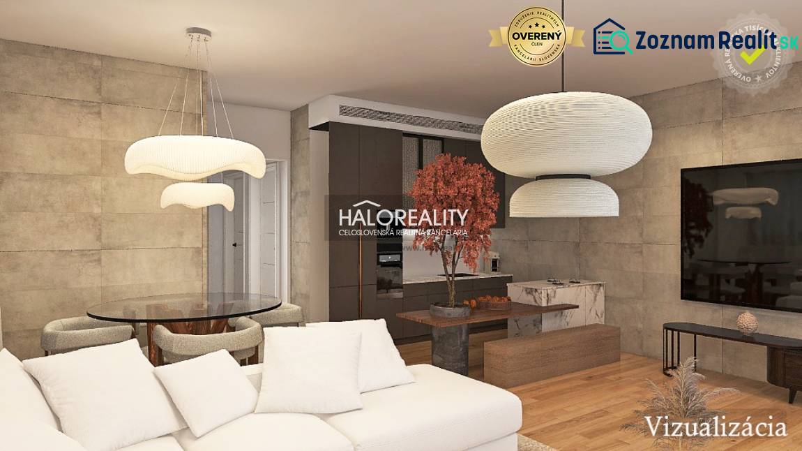 Living room with wood-patterned flooring in a 3-room apartment, modern lighting.