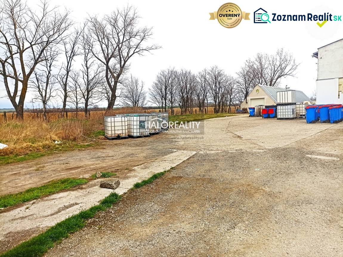 In the yard, storage containers, waste bins, background with bare trees and offices.
