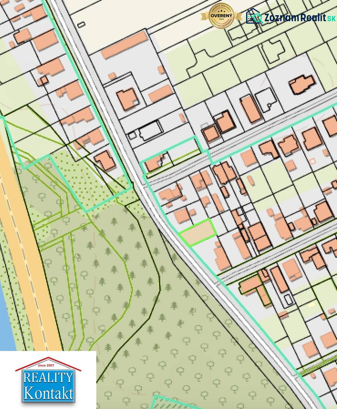 A map showing plots and residential land in Mojzesovo on Hlavná Street.