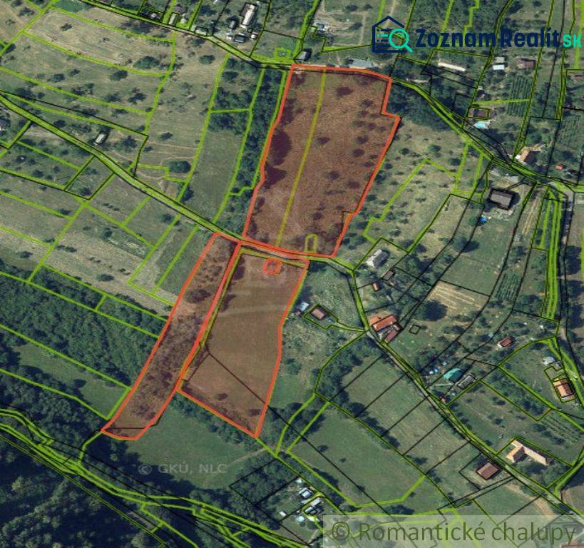 Aerial view of plots - housing in the town of Krupina with parcel markings.