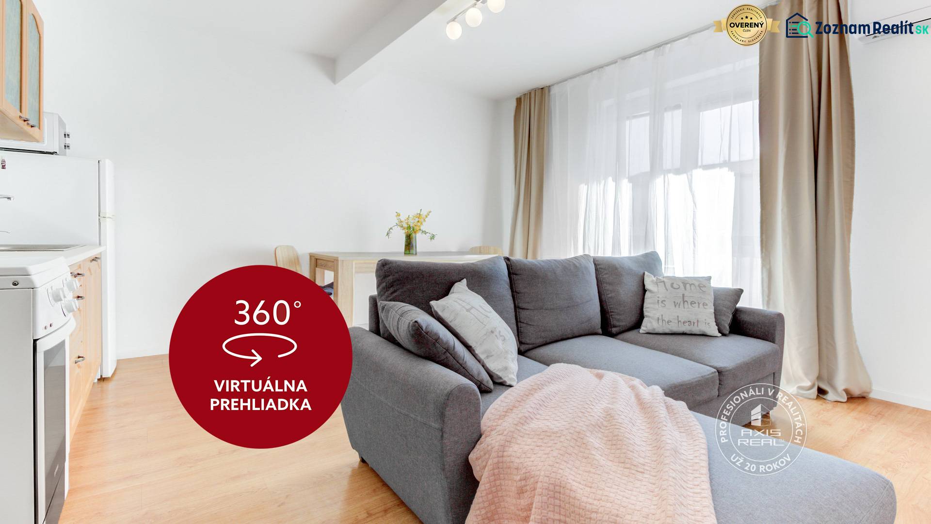 Living space with a comfortable sofa and wooden decor flooring, 2-room apartment.