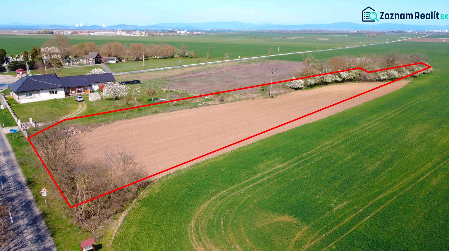 Aerial view of arable land and the surroundings of the Gardens in Ondrejovce.