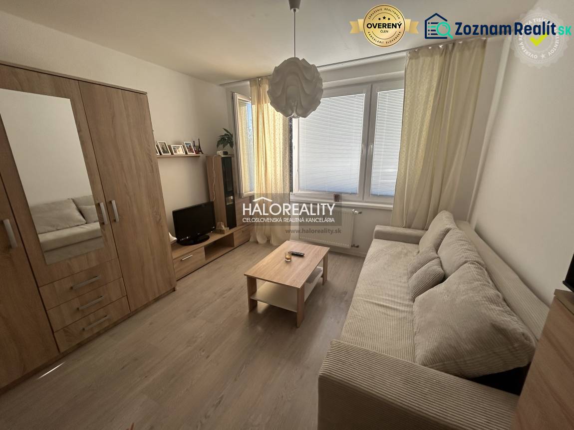 Studio apartment with wood-patterned flooring, a sofa, and a wardrobe.