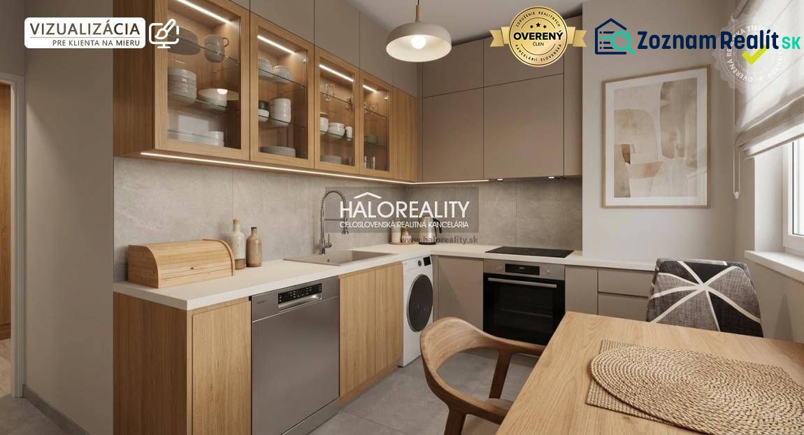 A kitchen in a 3-room apartment with a wooden decor and appliances, pleasant light shades.