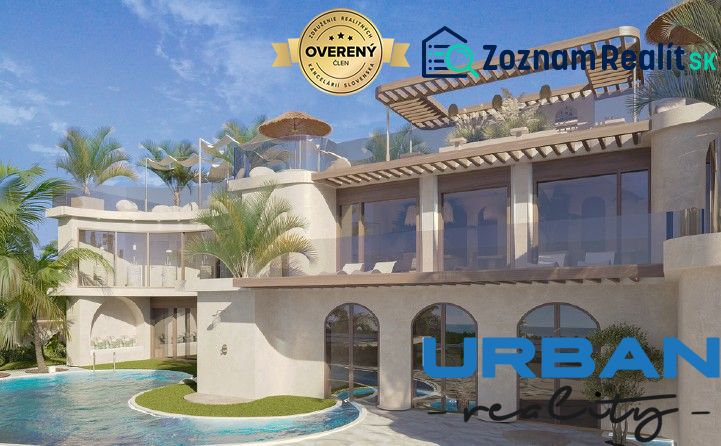 Luxury villa in Nungwi with a pool and terrace surrounded by palm trees.