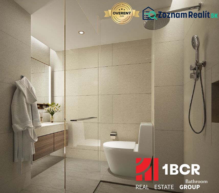 Bathroom in a 2-room apartment, simple design with a shower and toilet.