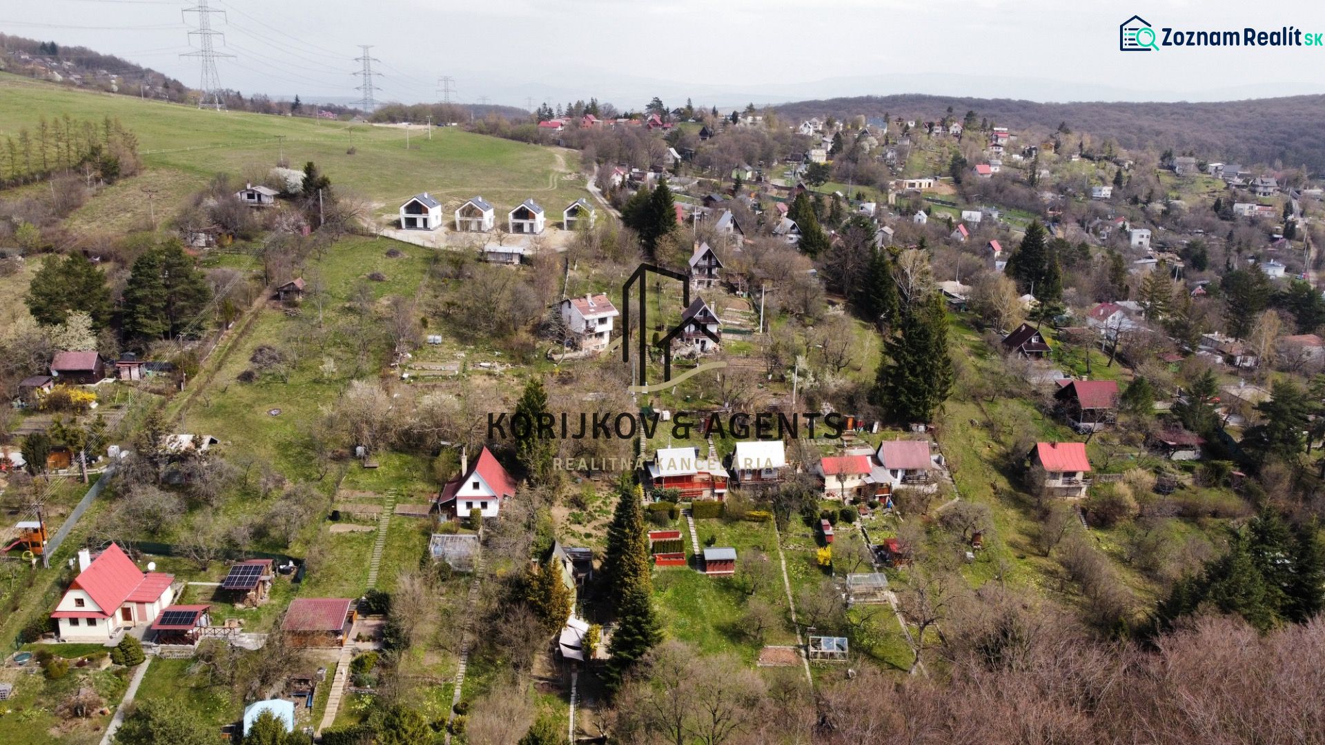A view of cottages in Košice - Sever district on Kavečianska Road with extensive gardens.