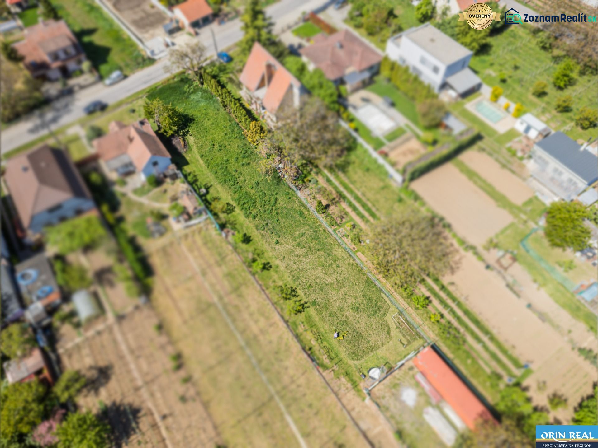 Aerial view of residential plots on Nova Street in Viničné.