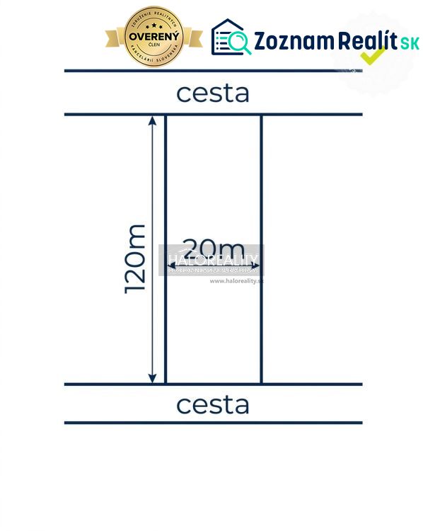 Plot of land in Trenčianske Mitice, rectangle 20x120 m, adjacent to the road.