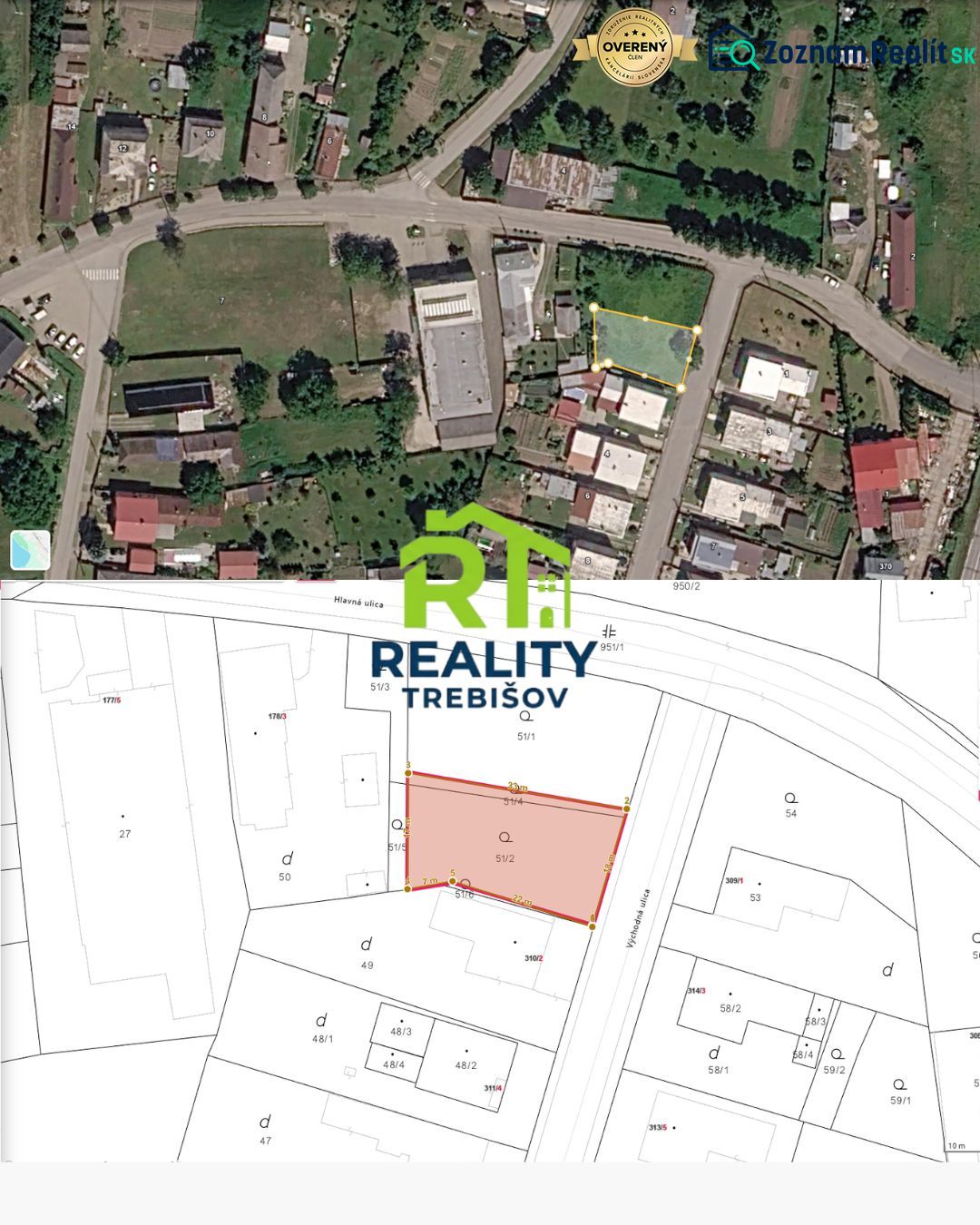 A map of a residential plot on Východná Street in Nižný Žipov.