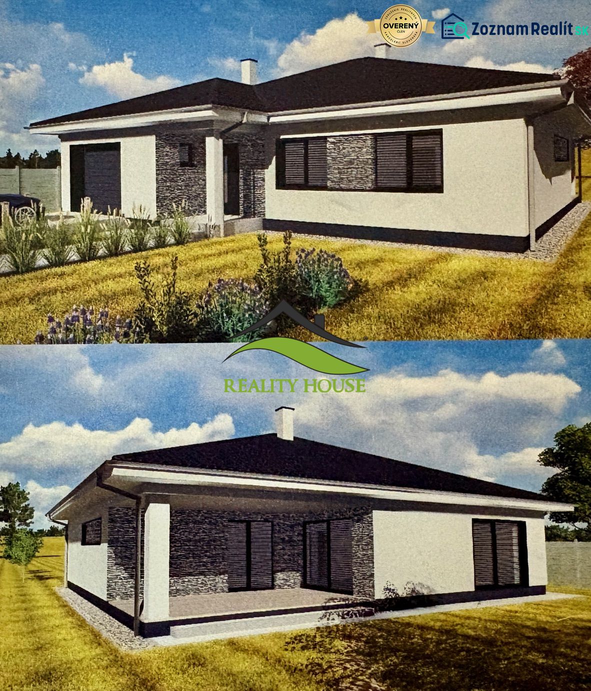 A family house in Dúbravka, with an elegant facade and a landscaped garden.