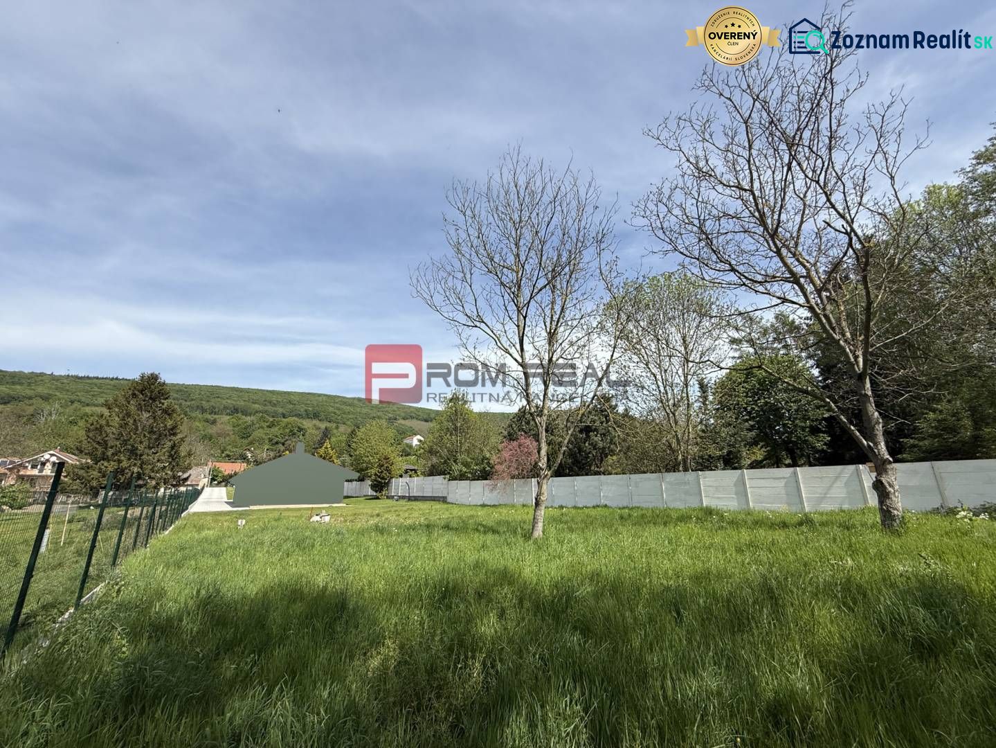 Greenery and trees on residential plots in the village of Borinka with a view of nature.