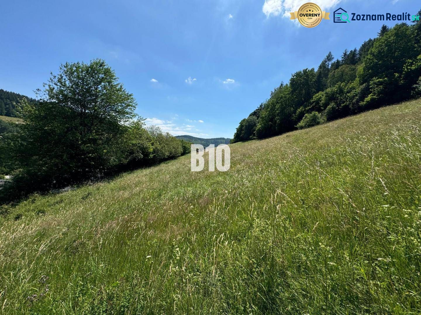 A wide meadow with a view, surrounded by trees in Dolný Vadičov, ideal for residential plots.